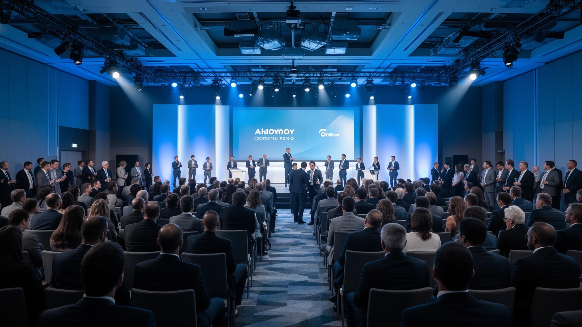 Attendees entering a conference venue